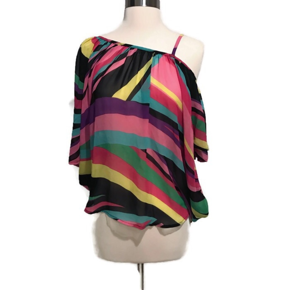Minx USA Sheer Top Multi color stripe off shoulder